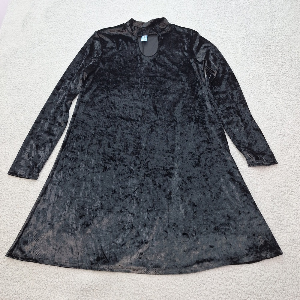 MFASIS‎ Dress Womens Small Black Velour Mock Neck Keyhole Witchy Goth